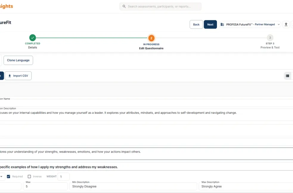 AssessInsights Competency Rubric Builder interface